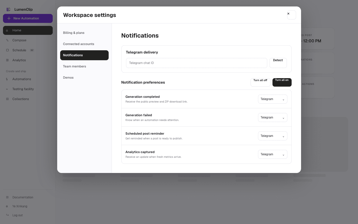 Desktop workspace notifications