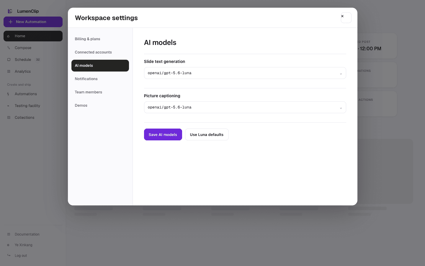 Desktop workspace AI models